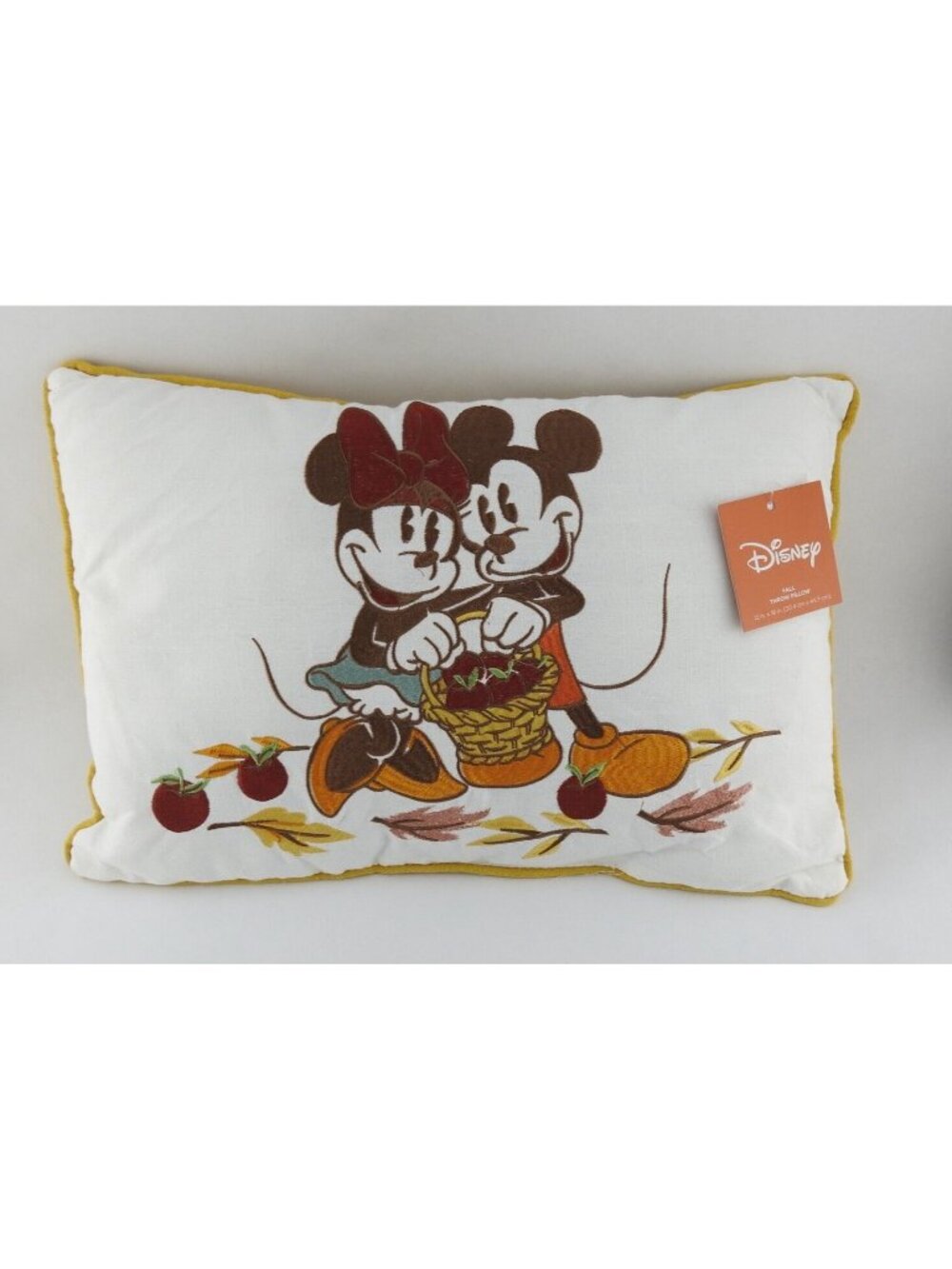 New Disney Fall Throw Pillow Mickey Minnie Mouse Embroidered Yellow 17"W x 11" T